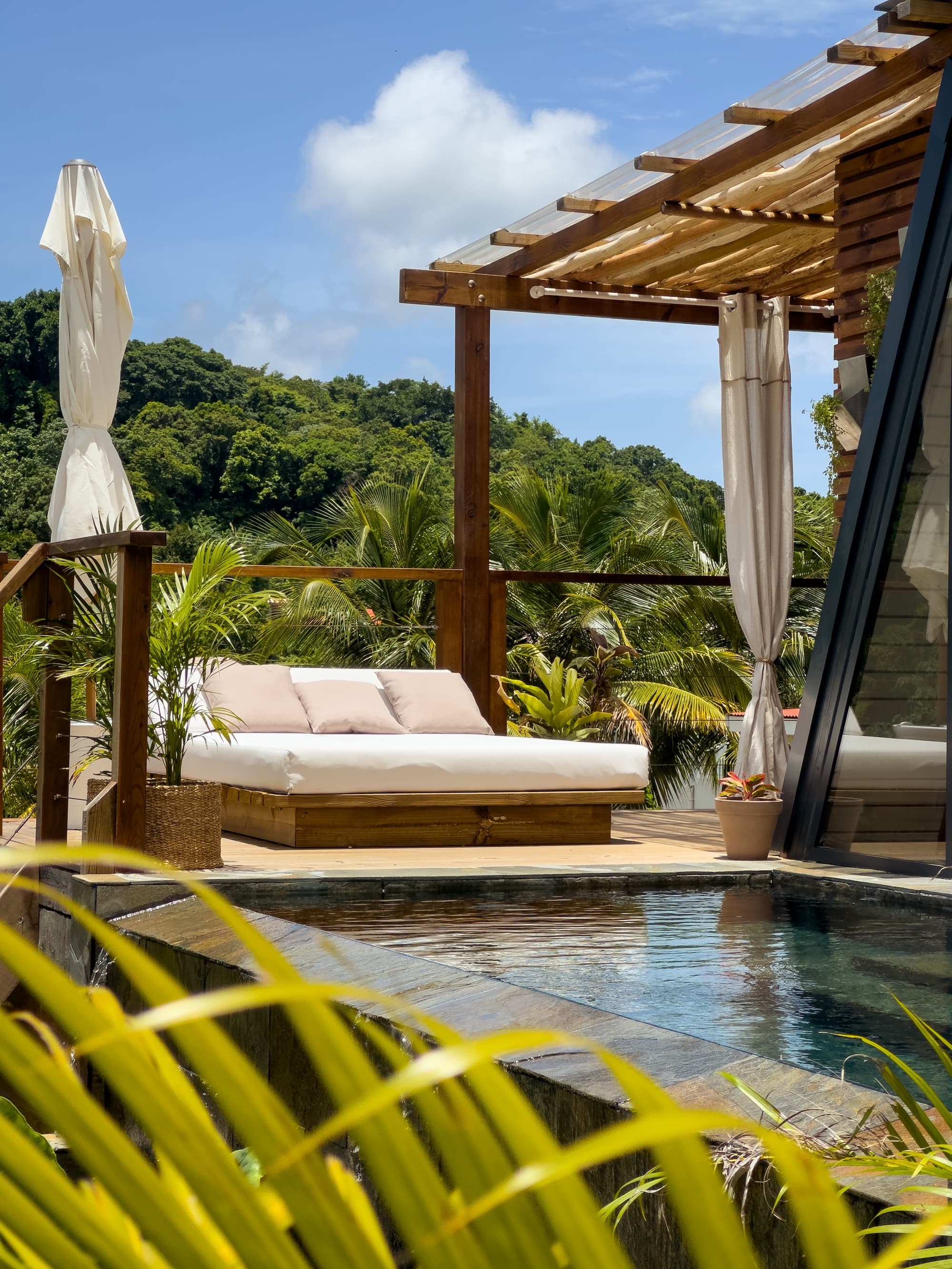 la piscine à débordement face à la jungle